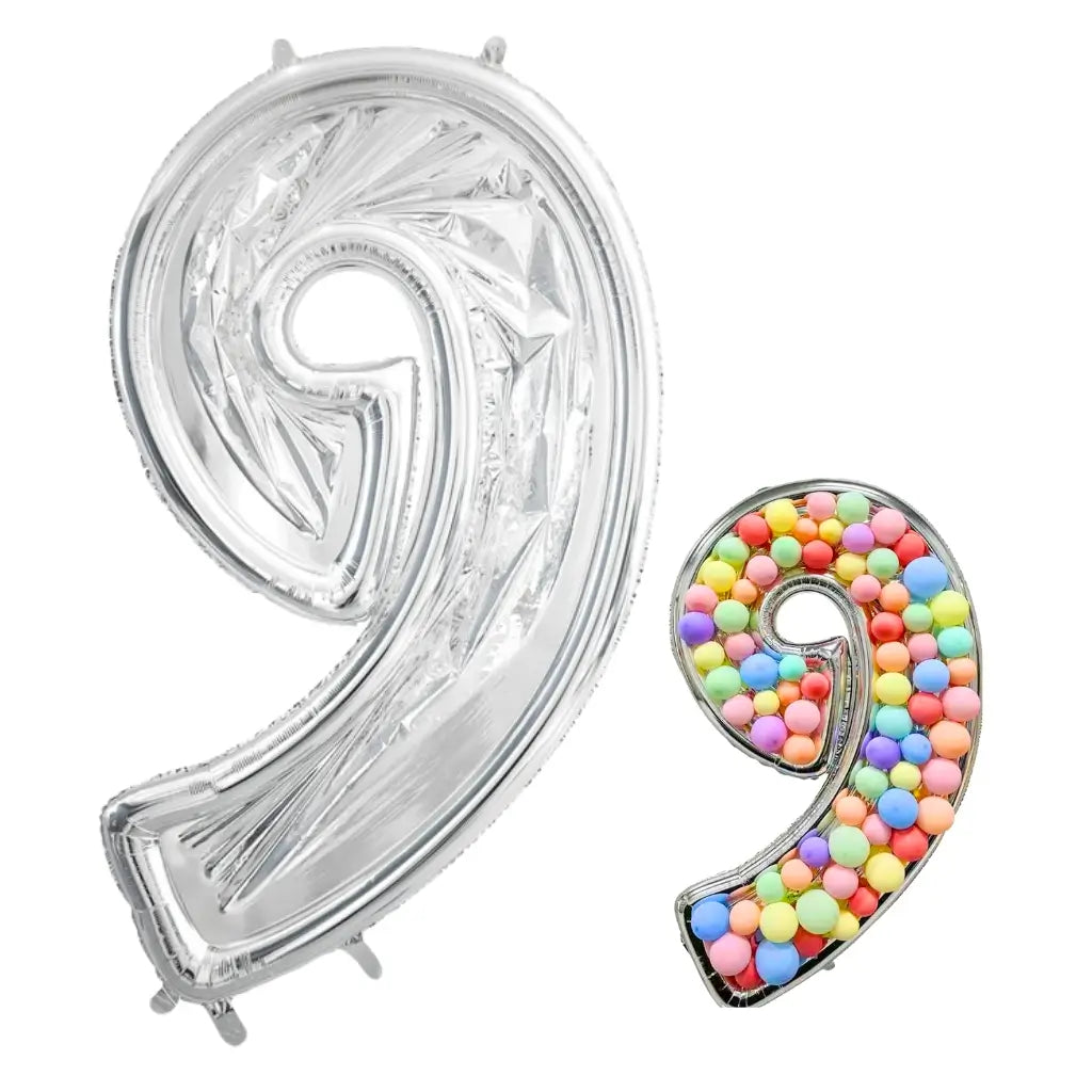 165cm Jumbo Silver Foil Balloon Mosaic Number 9 Frame