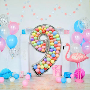 165cm Jumbo Silver Foil Balloon Mosaic Number 9 Frame