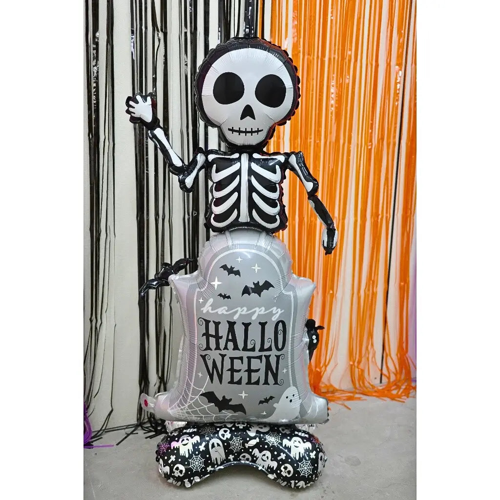 Jumbo Skeleton & Happy Halloween Tomb Standing Foil Balloon 118cm