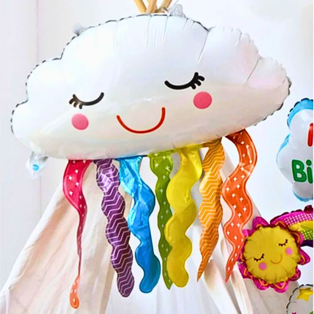 Jumbo Smiling Cloud & Rainbow raindrops Foil Balloon