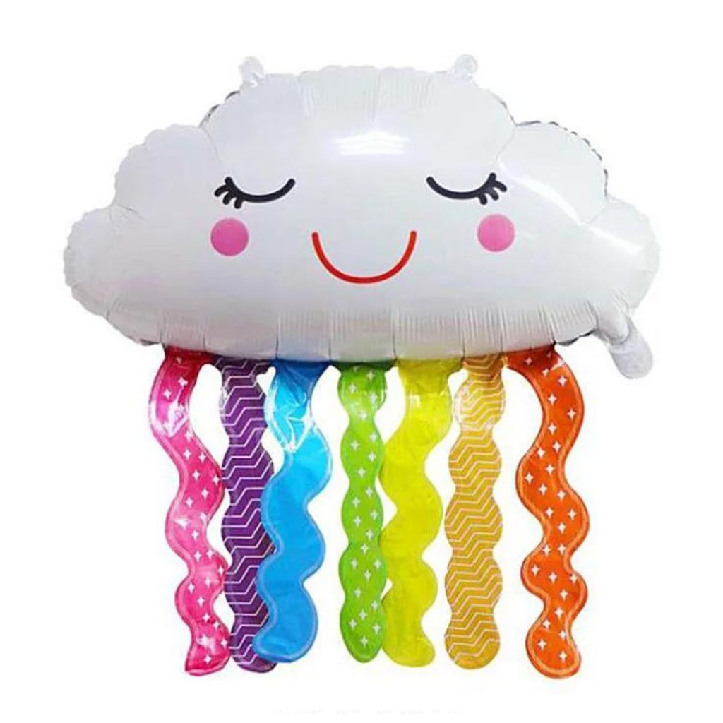 Jumbo Smiling Cloud & Rainbow raindrops Foil Balloon