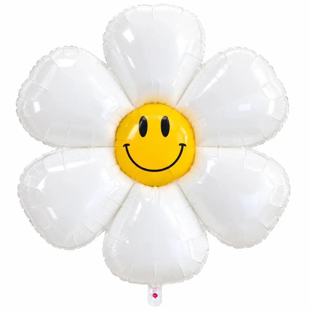 Giant Smiling Face White Daisy Shaped Foil Balloon