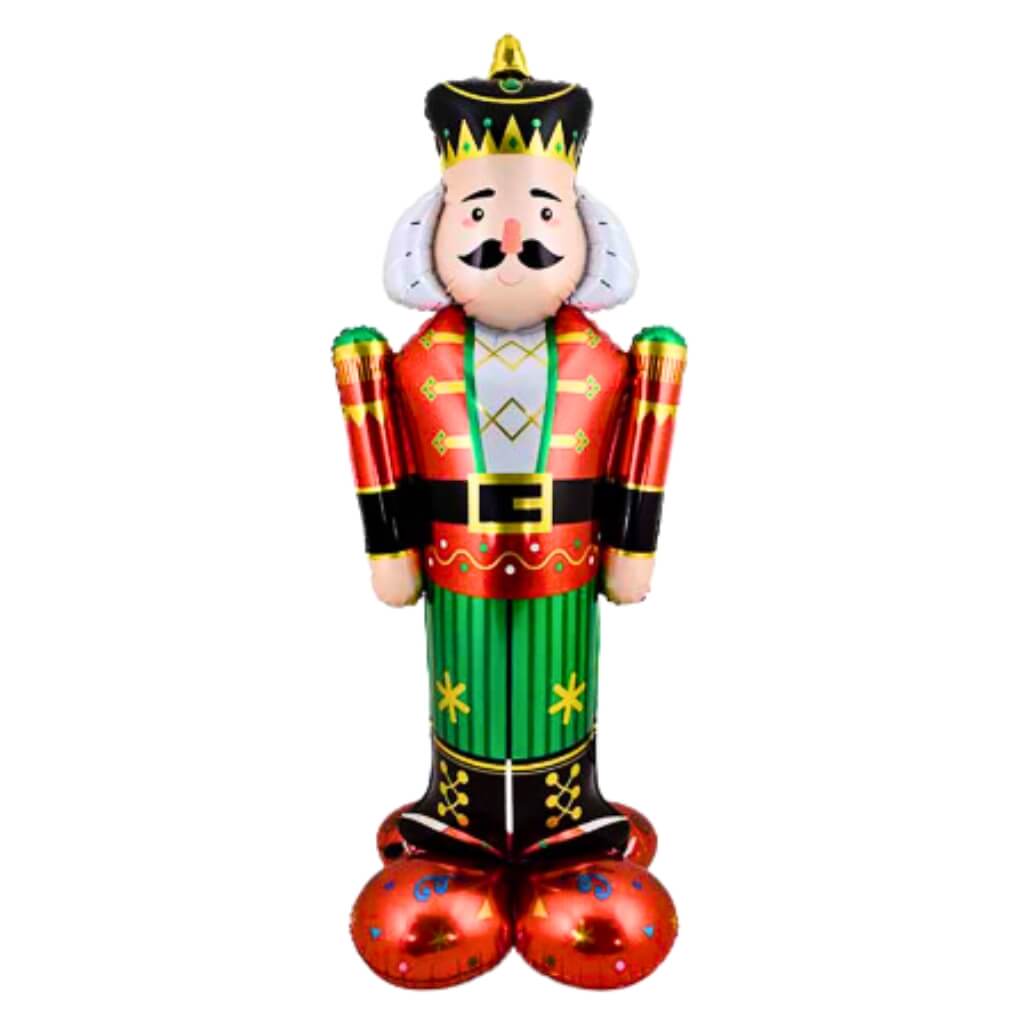 Jumbo Standing Nutcracker Foil Balloon with Separated Base Stand.