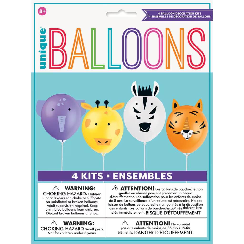Jungle Animal Make Your Own Balloon Kit 4pk kids birthday party activities & party favours