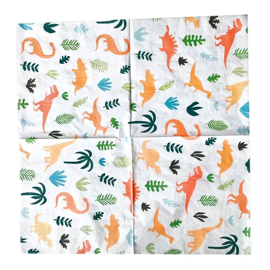 Multicolour dinosaur roars themed party napkins