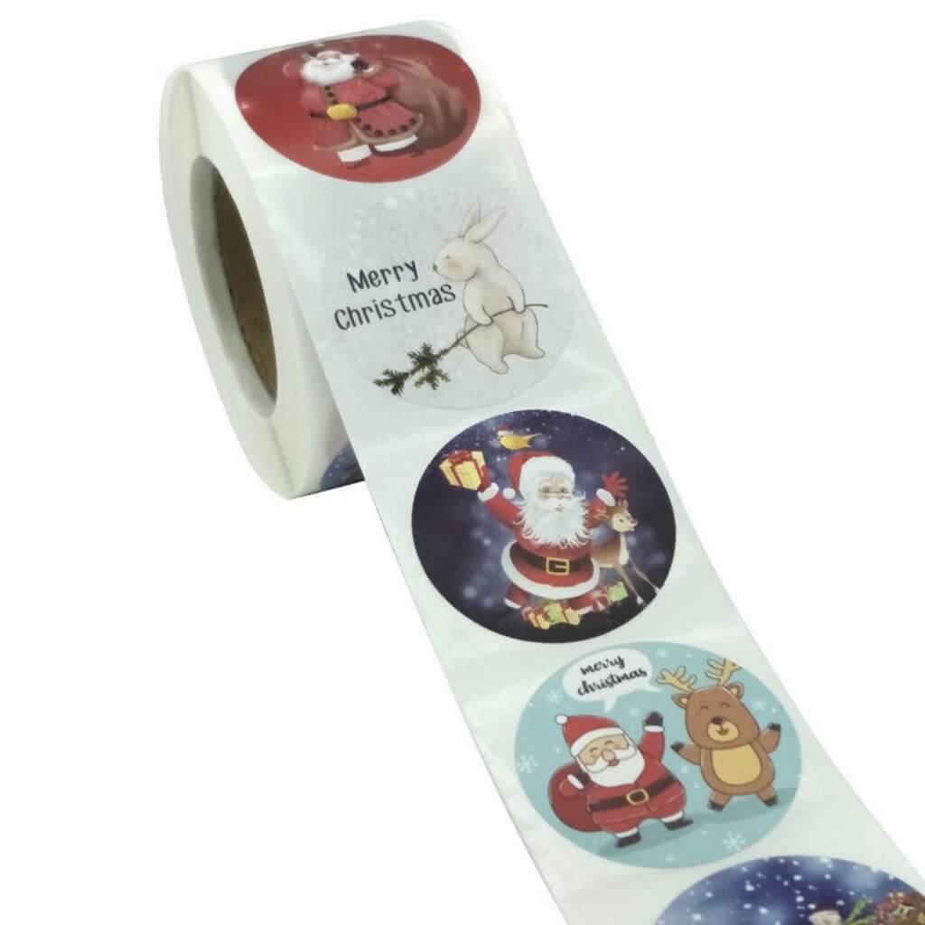 3.8cm Round Paper Christmas Stickers 500 Roll - 8 Designs