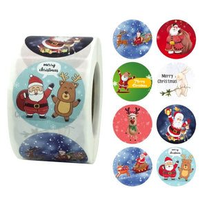 3.8cm Round Paper Christmas Stickers 500 Roll - 8 Designs