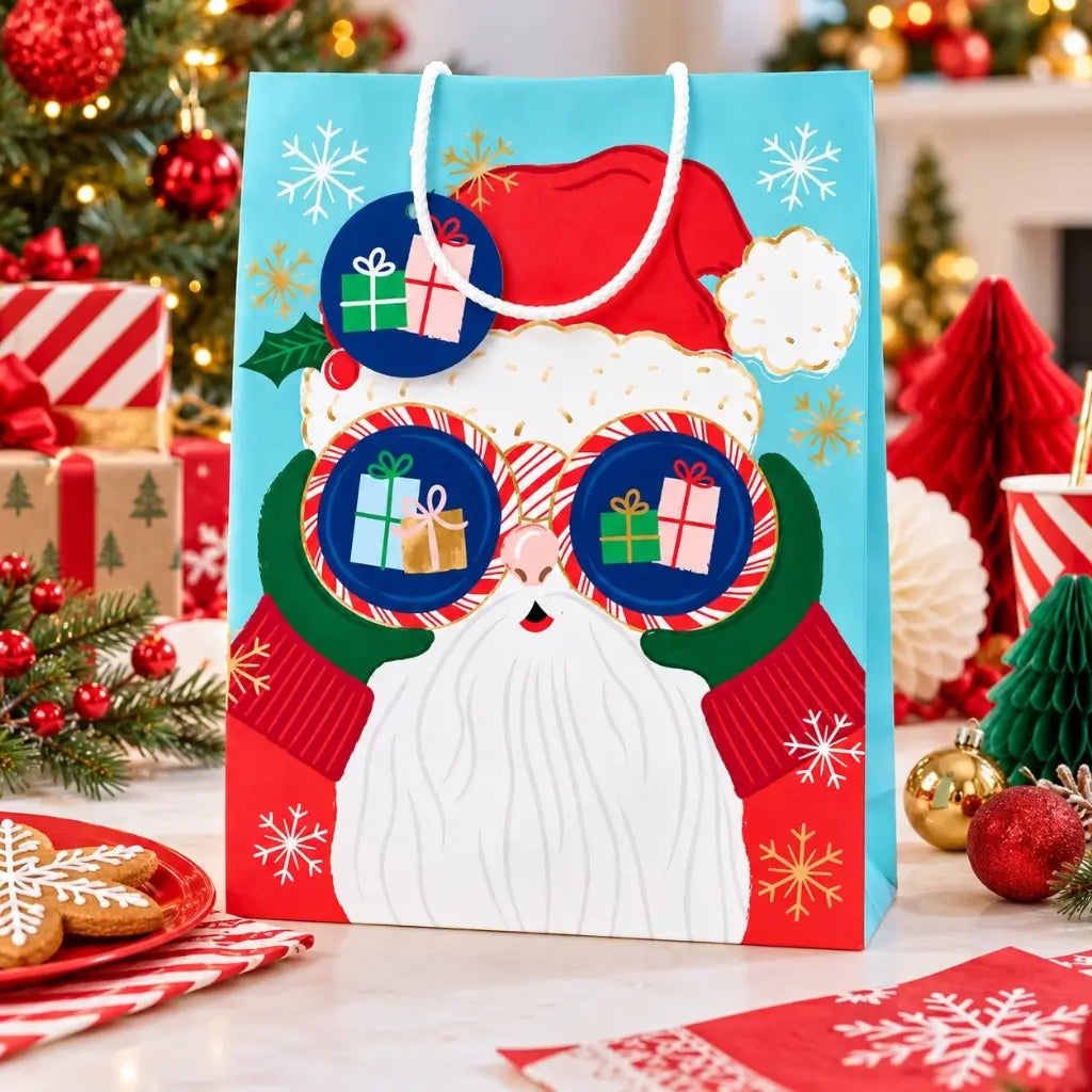Elf Believe Santa Christmas gift bag with colourful festive artwork