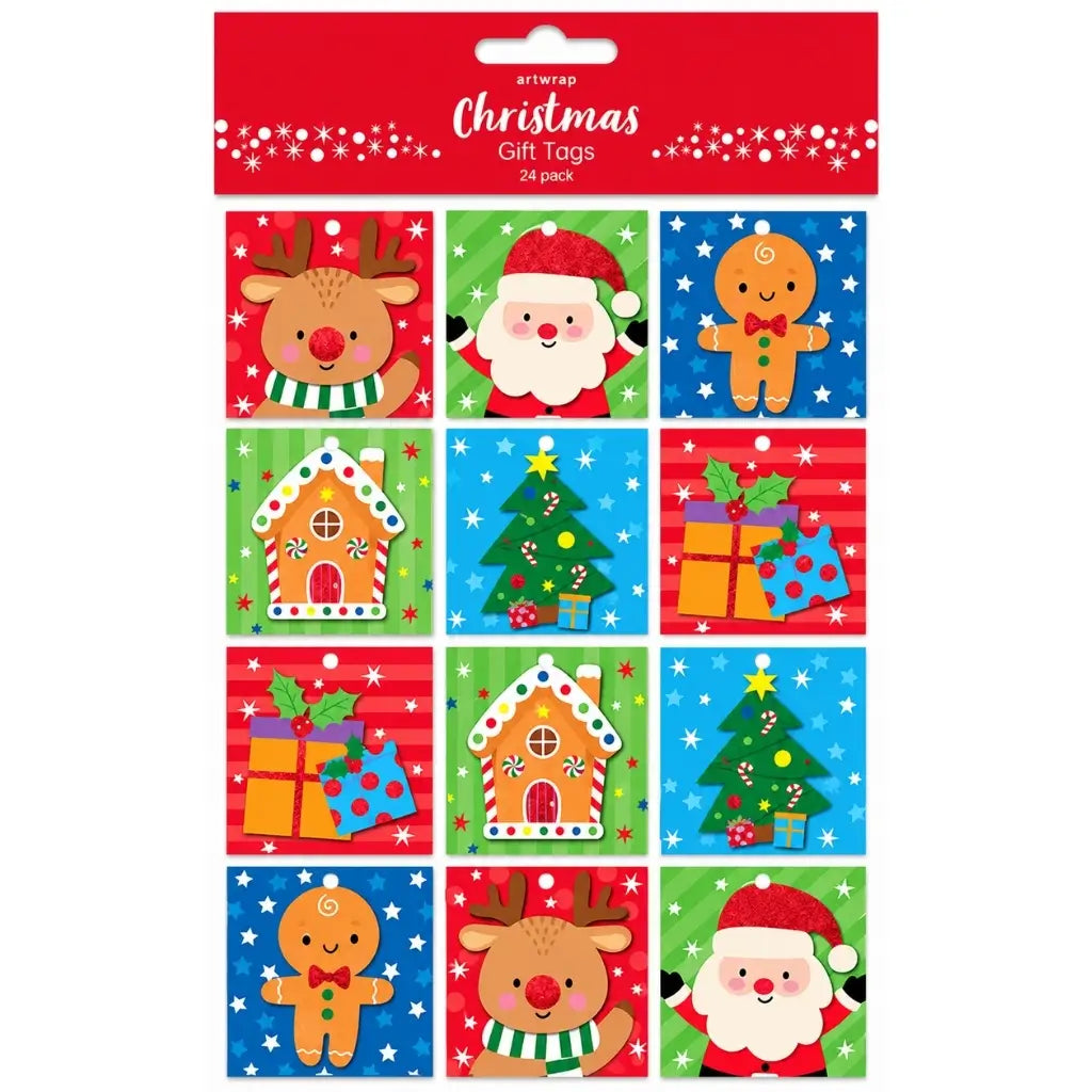Kids’ Christmas gift tags in a colourful 24 pack
