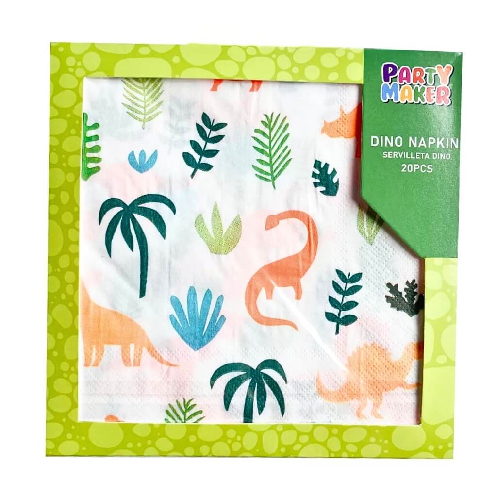 Multicolour dinosaur roars themed party napkins