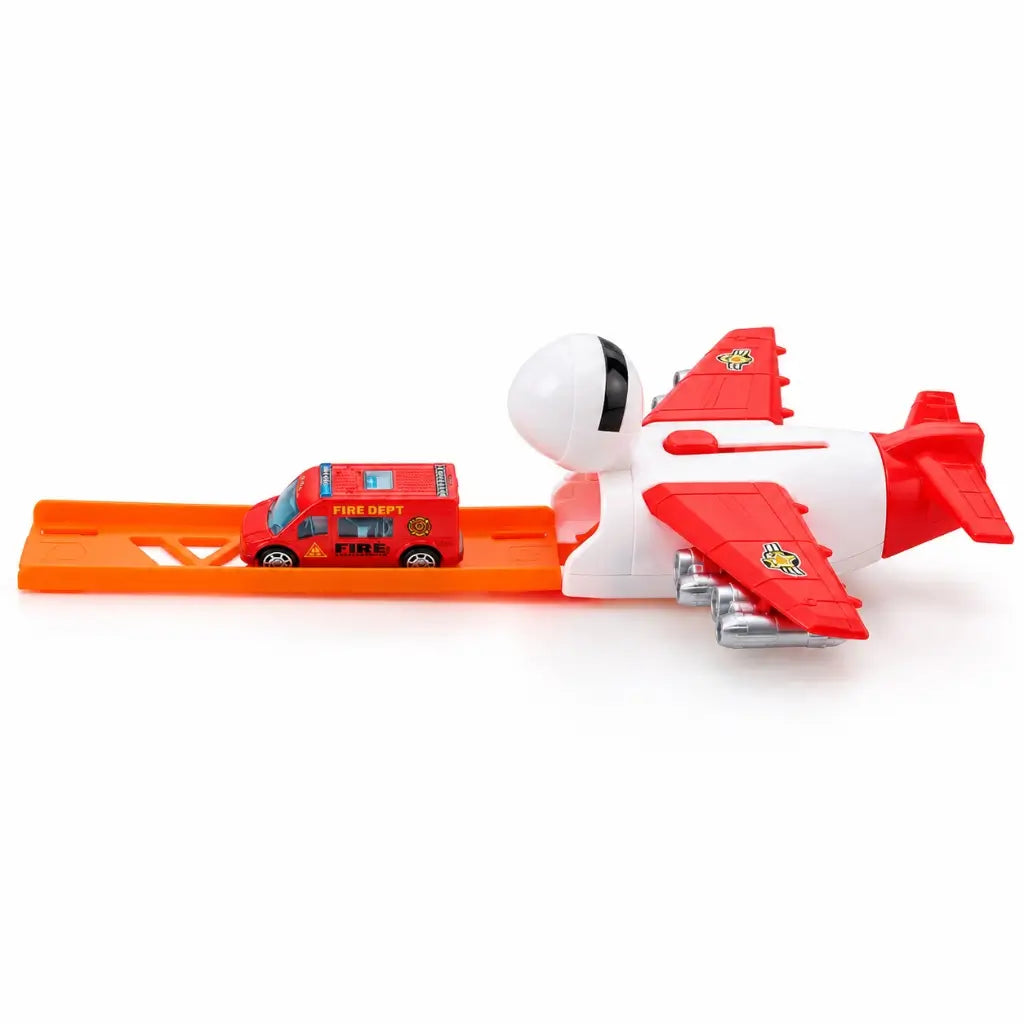 Fire Truck Cargo Airplane Launcher Toy – Kids Fire Rescue Transport Playset
