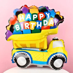 Happy Birthday dump truck foil balloon decoration