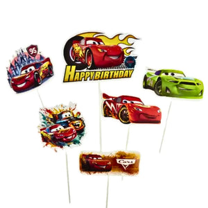 Cardstock Cars birthday cake decorations with Happy Birthday sign