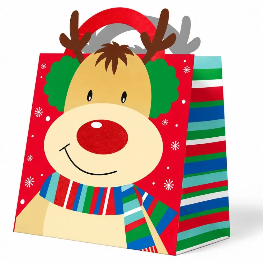 Shape-cut reindeer Christmas gift bag for children
