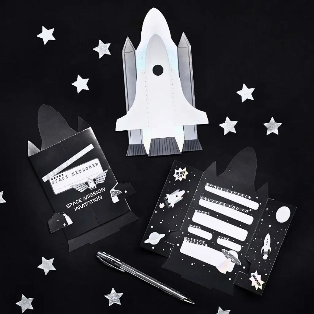 Space Mission top secret themed birthday party invitations