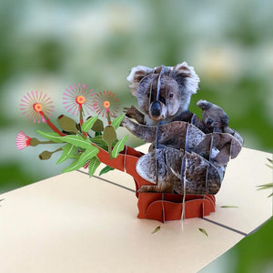 Handmade Mummy and Baby Koala Sitting On a Flowering Gum Tree 3D Pop Up Card