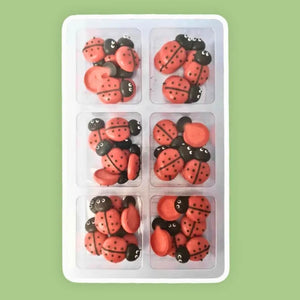Pack of 36 edible ladybug sugar decorations for cakes and cupcakes.