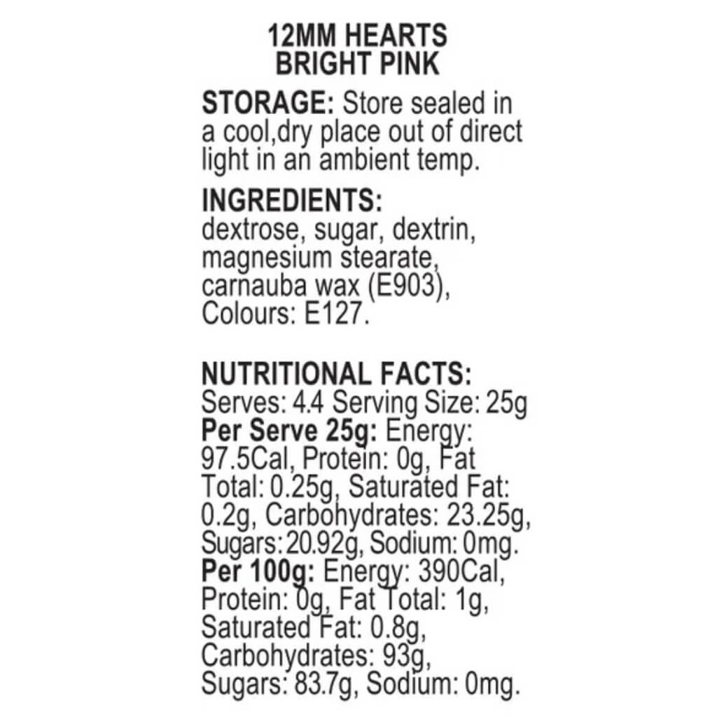 60g pouch of Sprink’d 12mm bright pink heart-shaped sprinkles