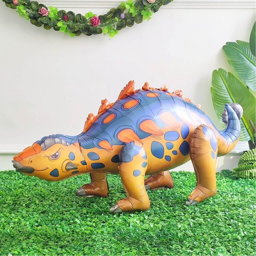 3d Freestanding Blue & Orange Ankylosaurus Dinosaur Foil Balloon