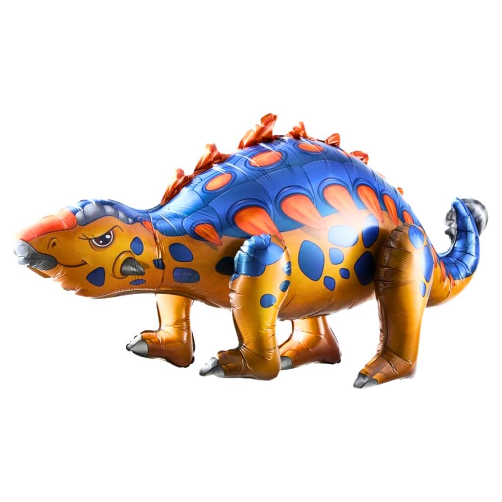 3d Freestanding Blue & Orange Ankylosaurus Dinosaur Foil Balloon