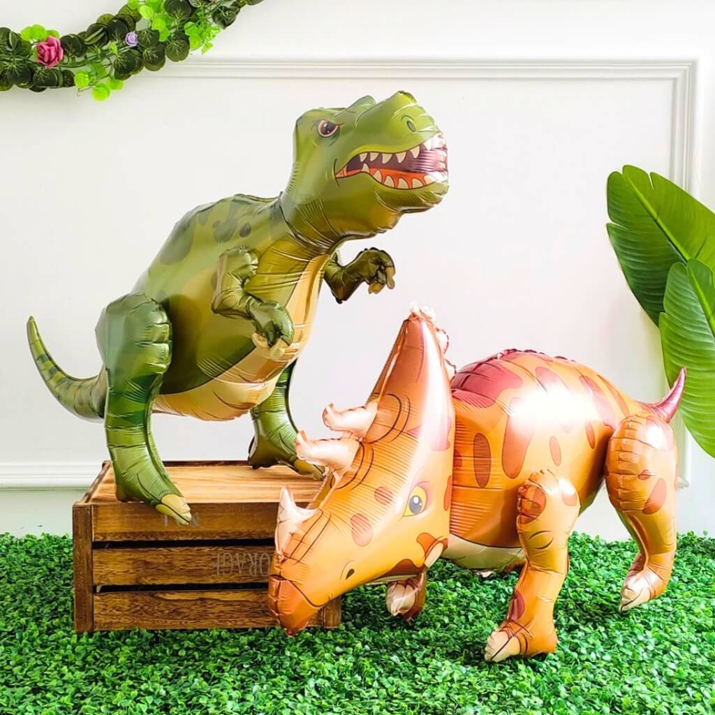 Large 3D Free Standing Orange Triceratops Dinosaur Foil Balloon