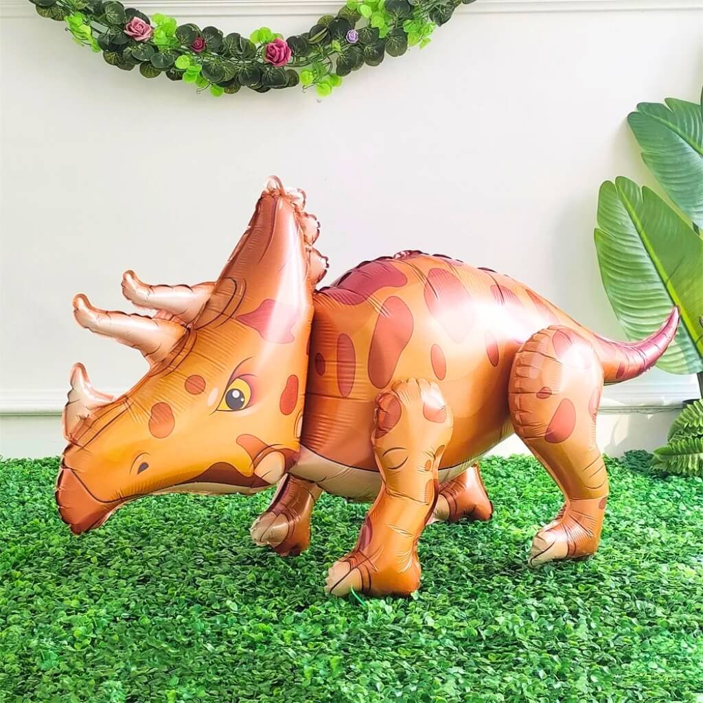 Large 3D Free Standing Orange Triceratops Dinosaur Foil Balloon