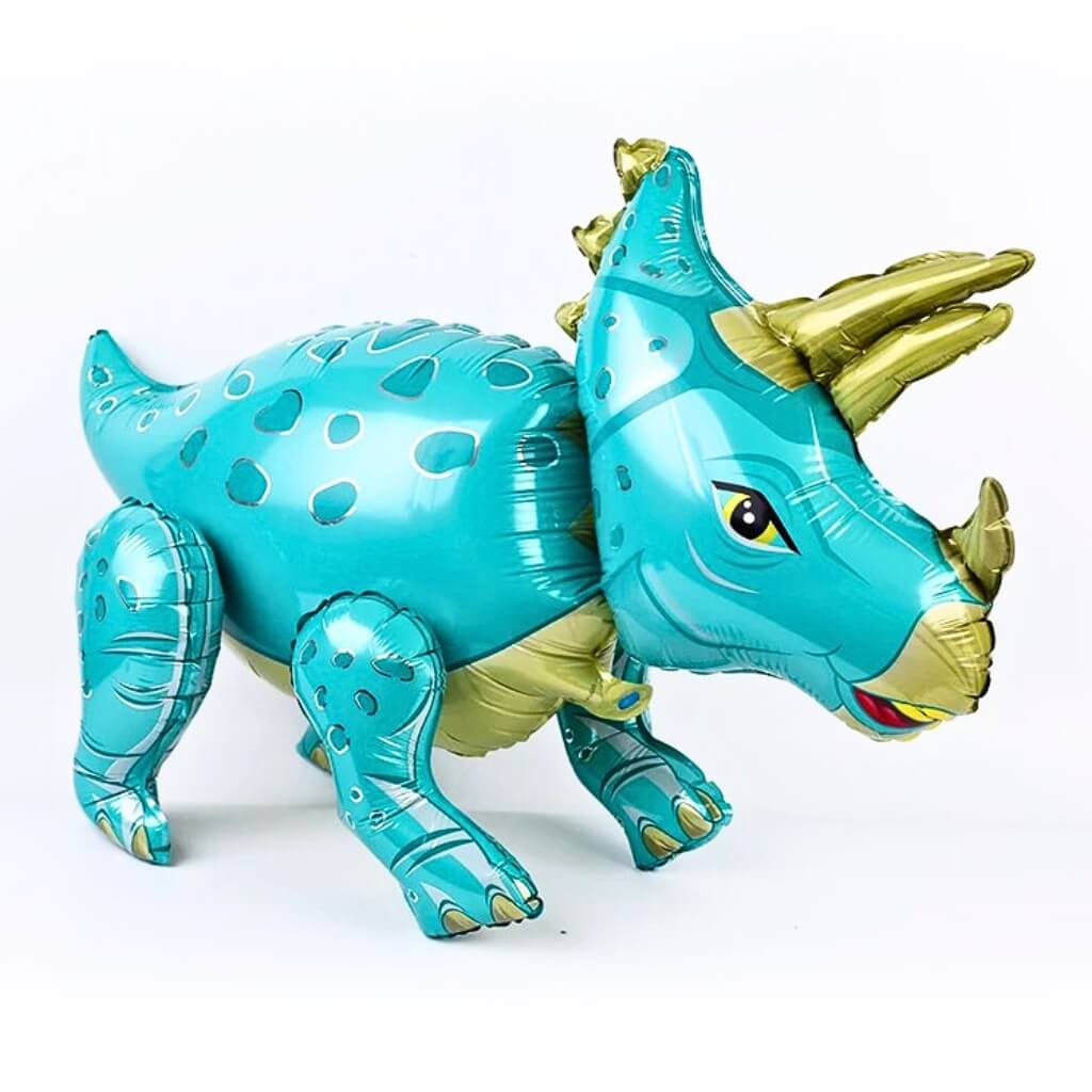 Large 4D Freestanding Blue Triceratops Dinosaur Foil Balloon