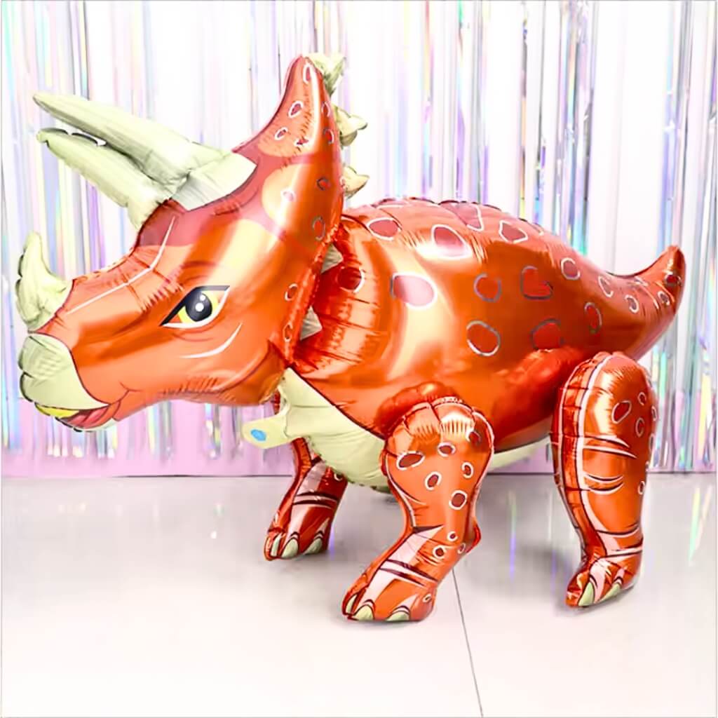 Large 4D Freestanding Red Triceratops Dinosaur Foil Balloon