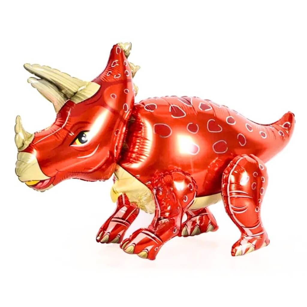 Large 4D Freestanding Red Triceratops Dinosaur Foil Balloon