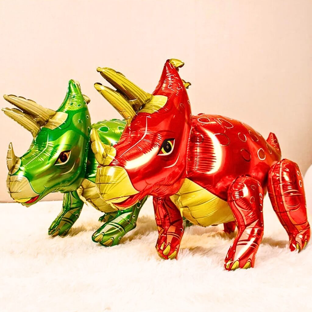 Large 4D Freestanding Red & green Triceratops Dinosaur Foil Balloon