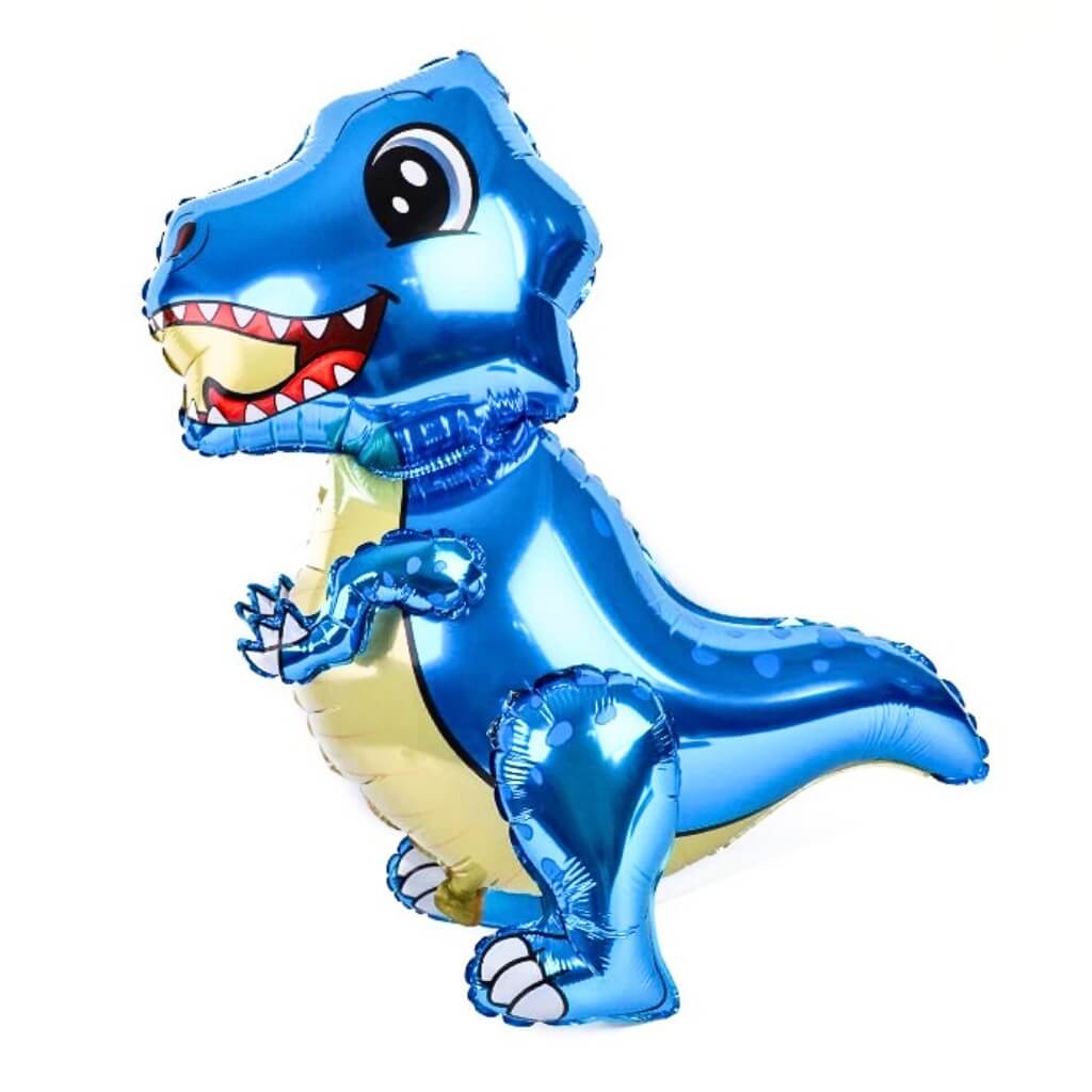 Large 4D Standing Blue T-Rex Dinosaur Foil Balloon