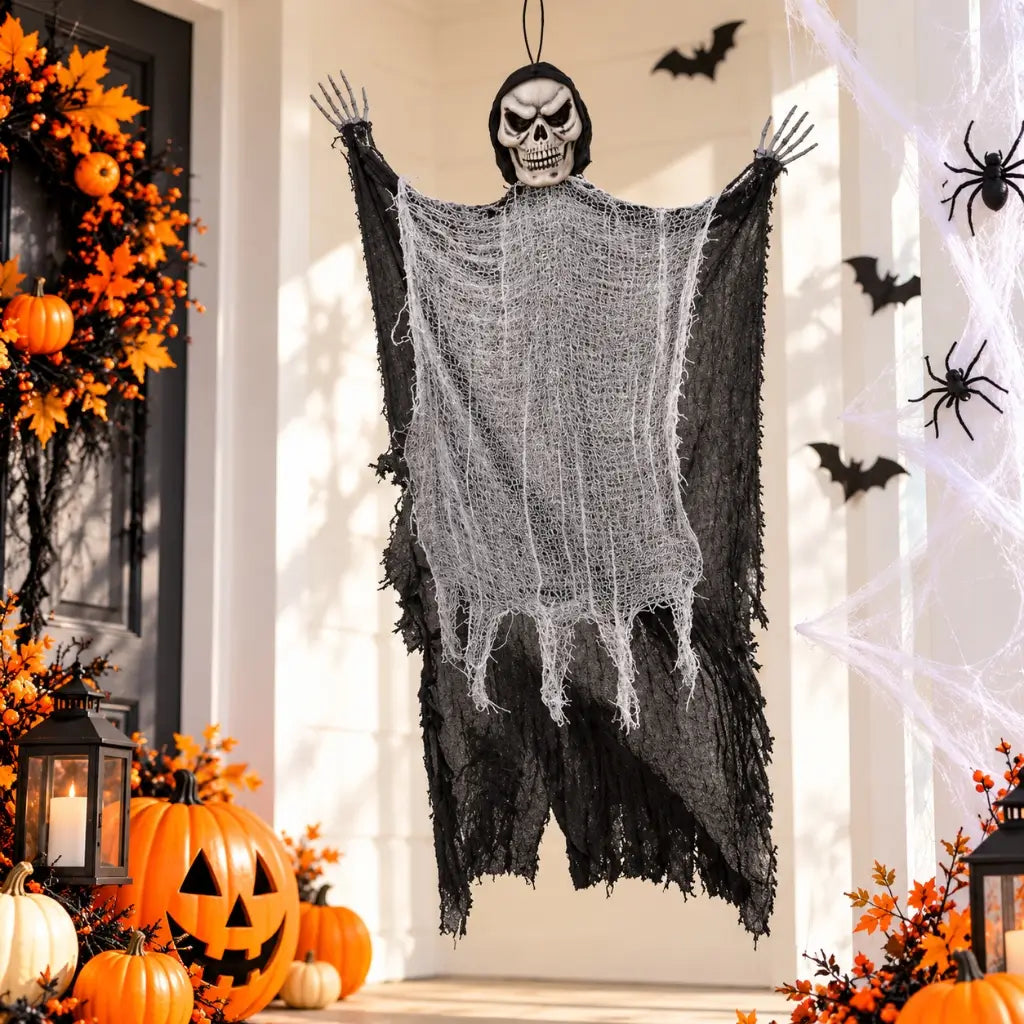Large Black Grim Reaper Hanging Halloween Prop 1.21m