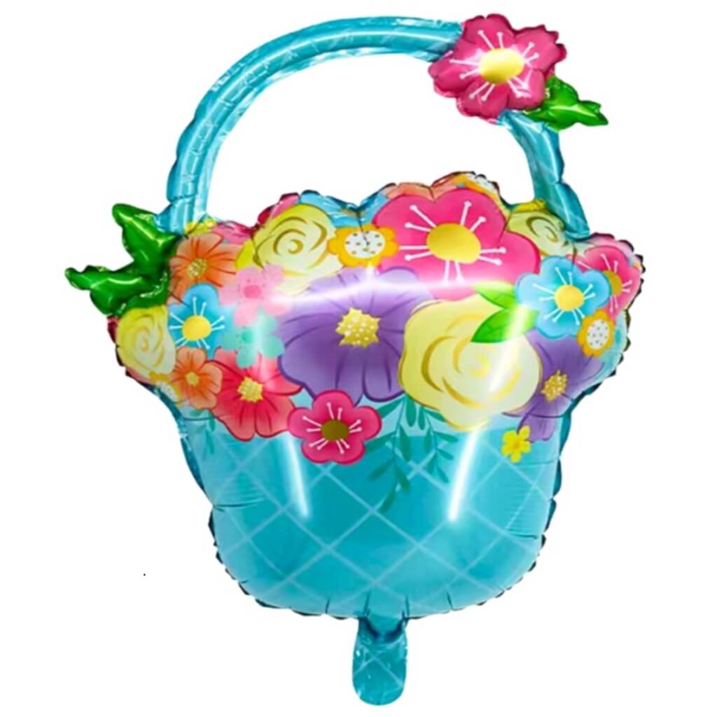 Large Flower Basket Foil Balloon – 69x53cm | Pink, Yellow & Blue