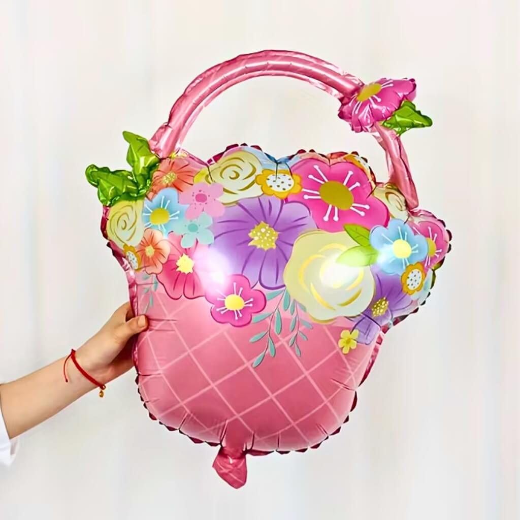 Large Flower Basket Foil Balloon – 69x53cm | Pink, Yellow & Blue