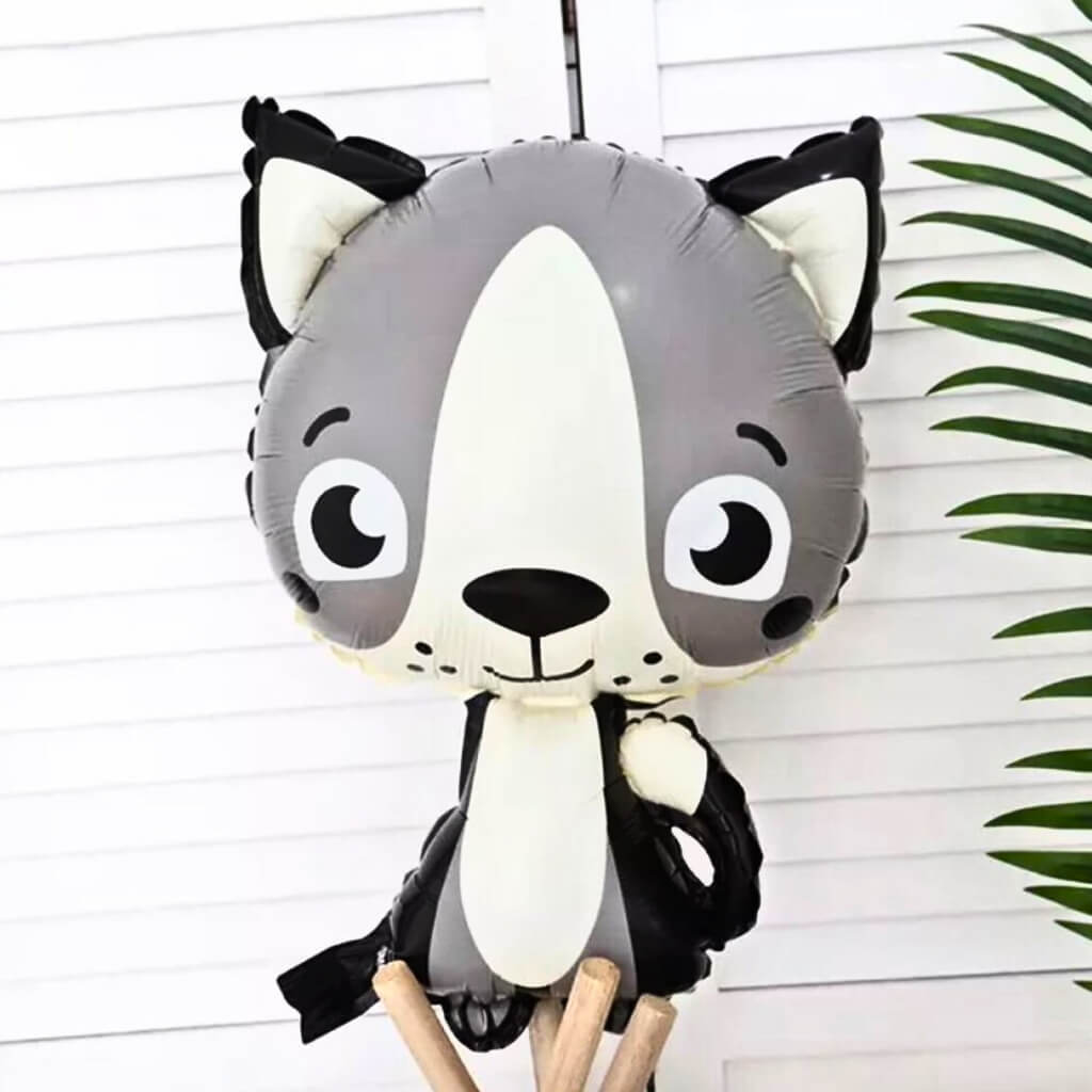 Large Cute Grey Fox Foil Balloon for Woodland or Safari Birthday Party