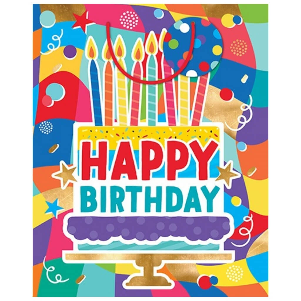 Large happy birthday gift bag with birthday cake design