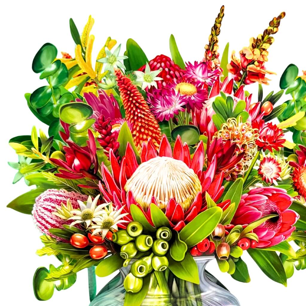 Blooming 3D Pop-Up Australian Native Flower Bouquet in Glass Vase