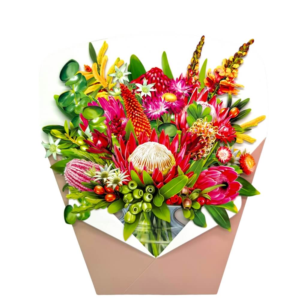 Blooming 3D Pop-Up Australian Native Flower Bouquet in Glass Vase