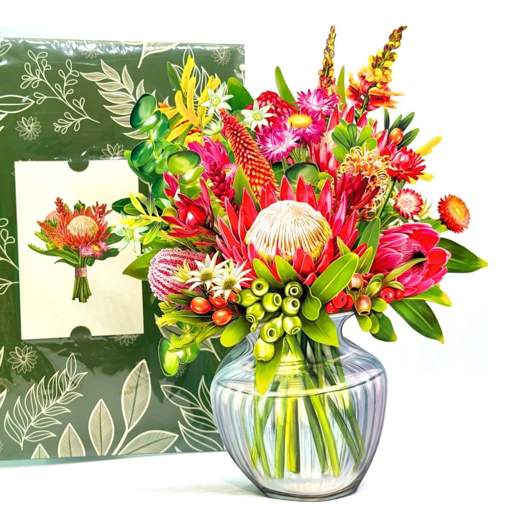 Blooming 3D Pop-Up Australian Native Flower Bouquet in Glass Vase