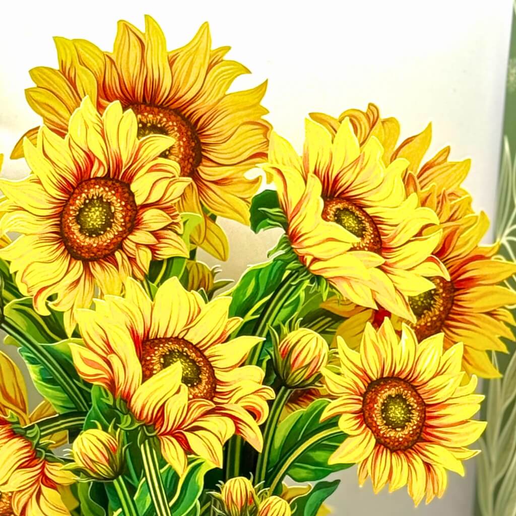 Golden Sunflower 3D Pop-Up Flower Bouquet in Ceramic Vase origami gift card