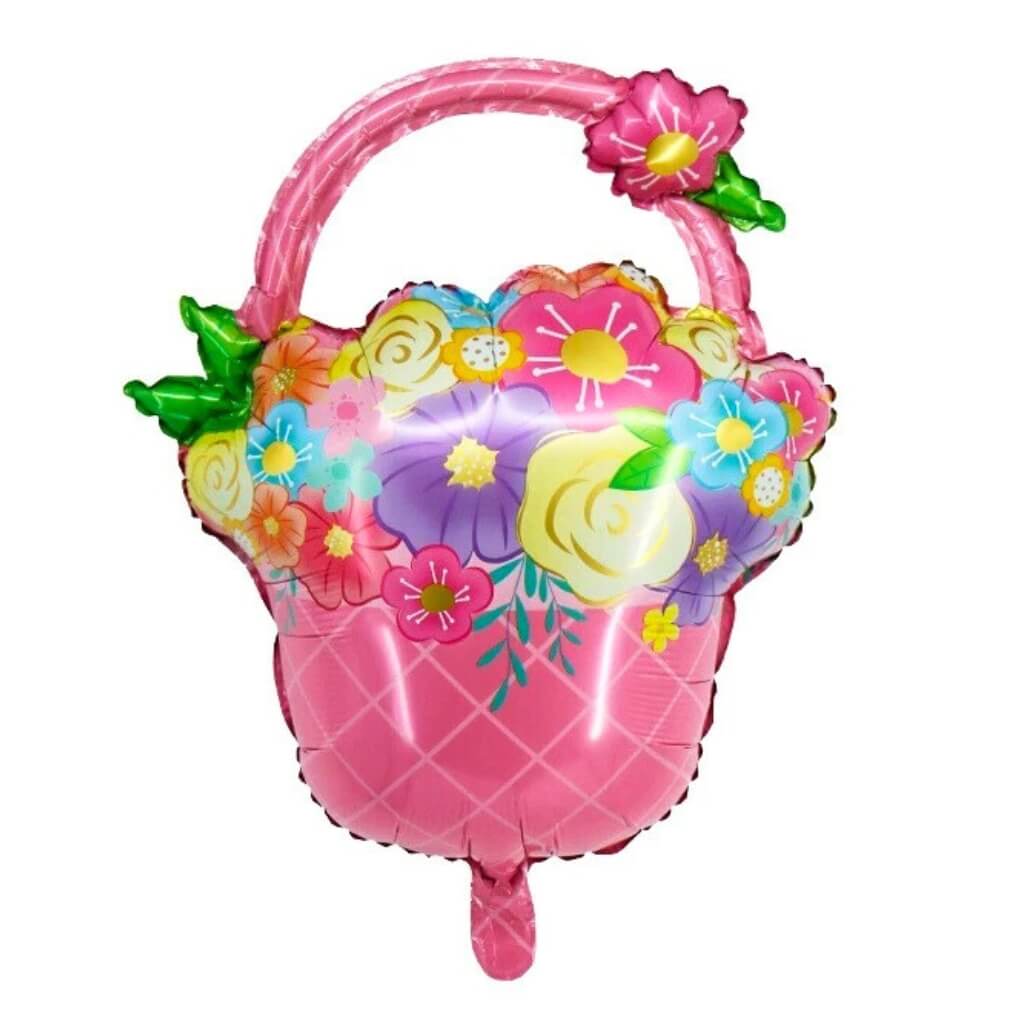 Large Flower pink Basket Foil Balloon – 69x53cm mothers day party decoration