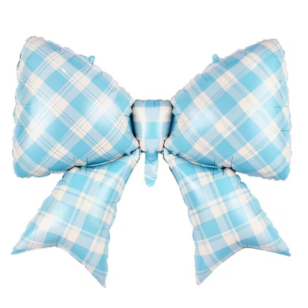 Jumbo Gingham blue Bow Foil Balloon 99×76cm