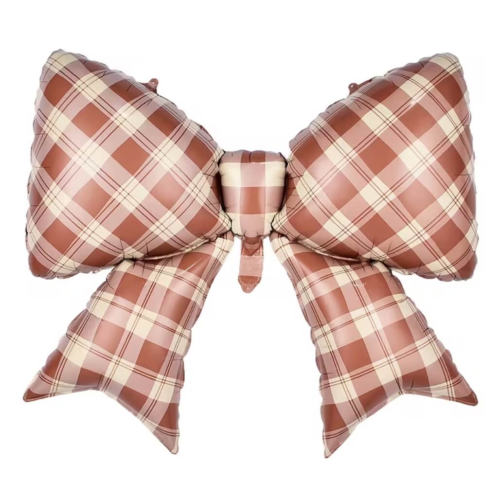 Jumbo Gingham brown Bow Foil Balloon 99×76cm