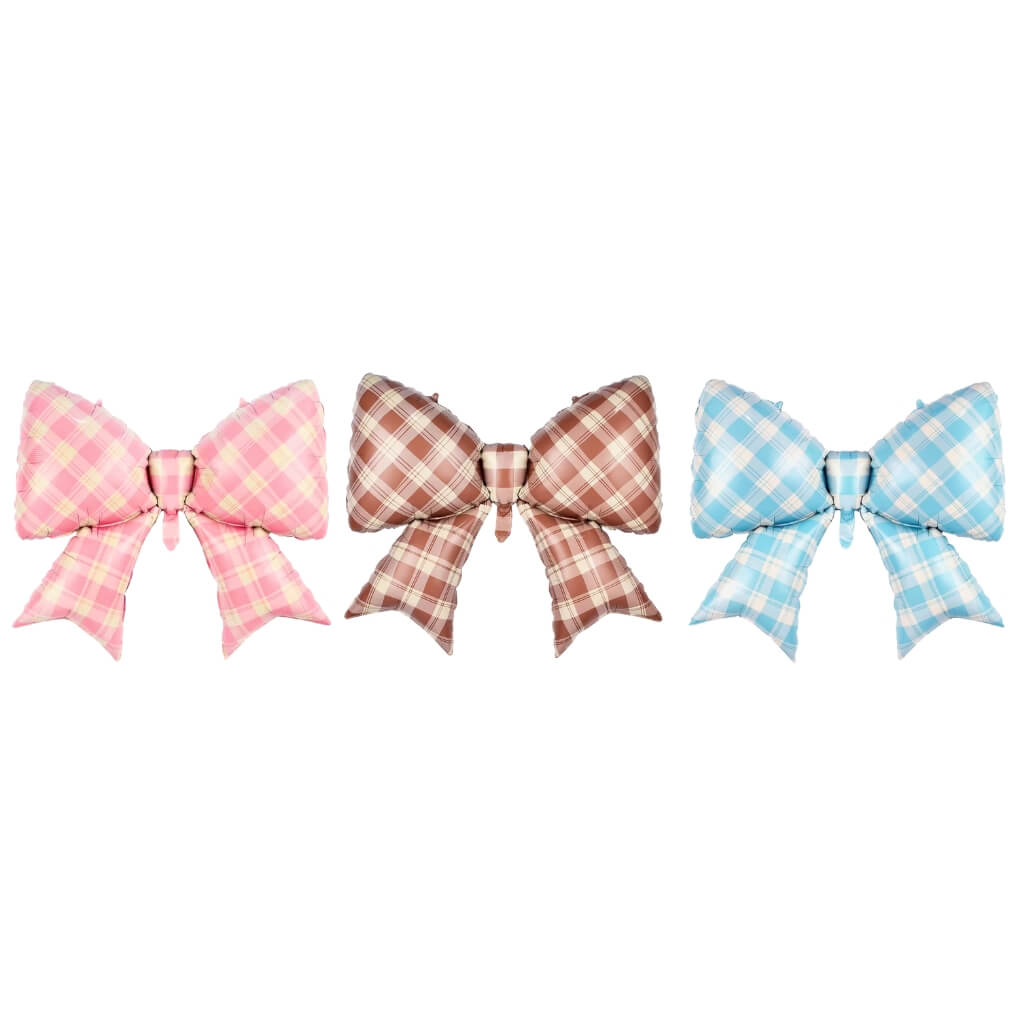 Jumbo Gingham Bow Foil BalloonS 99×76cm Pink brown blue
