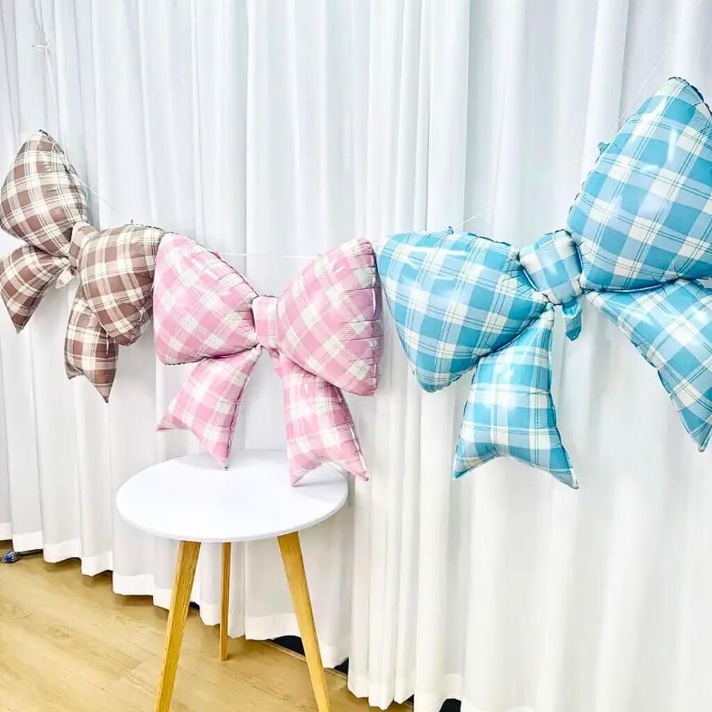 Jumbo Gingham Bow Foil BalloonS 99×76cm Pink brown blue