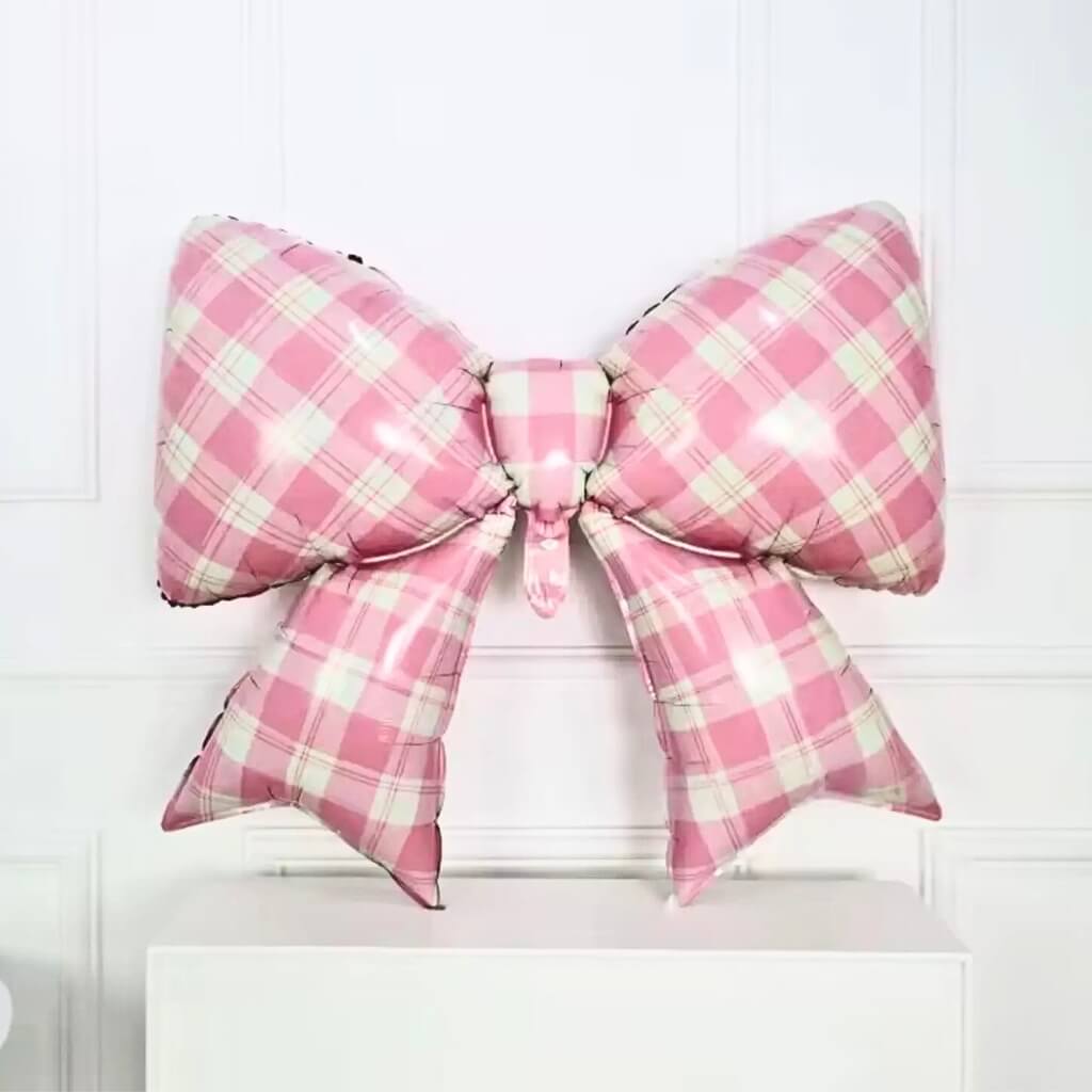 Jumbo Gingham pink Bow Foil Balloon 99×76cm