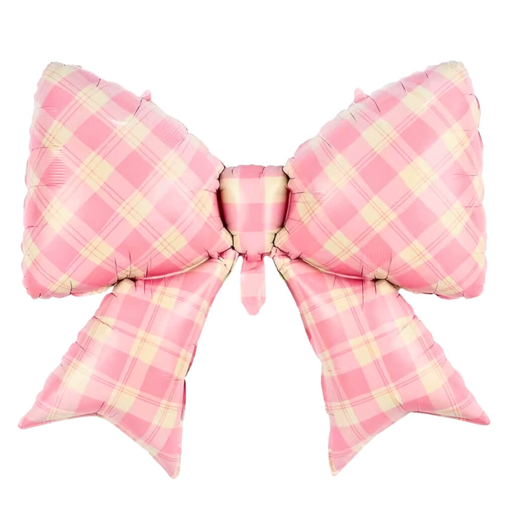 Jumbo Gingham pink Bow Foil Balloon 99×76cm