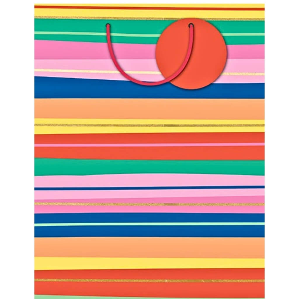 Large rainbow stripes gift bag with colourful design
