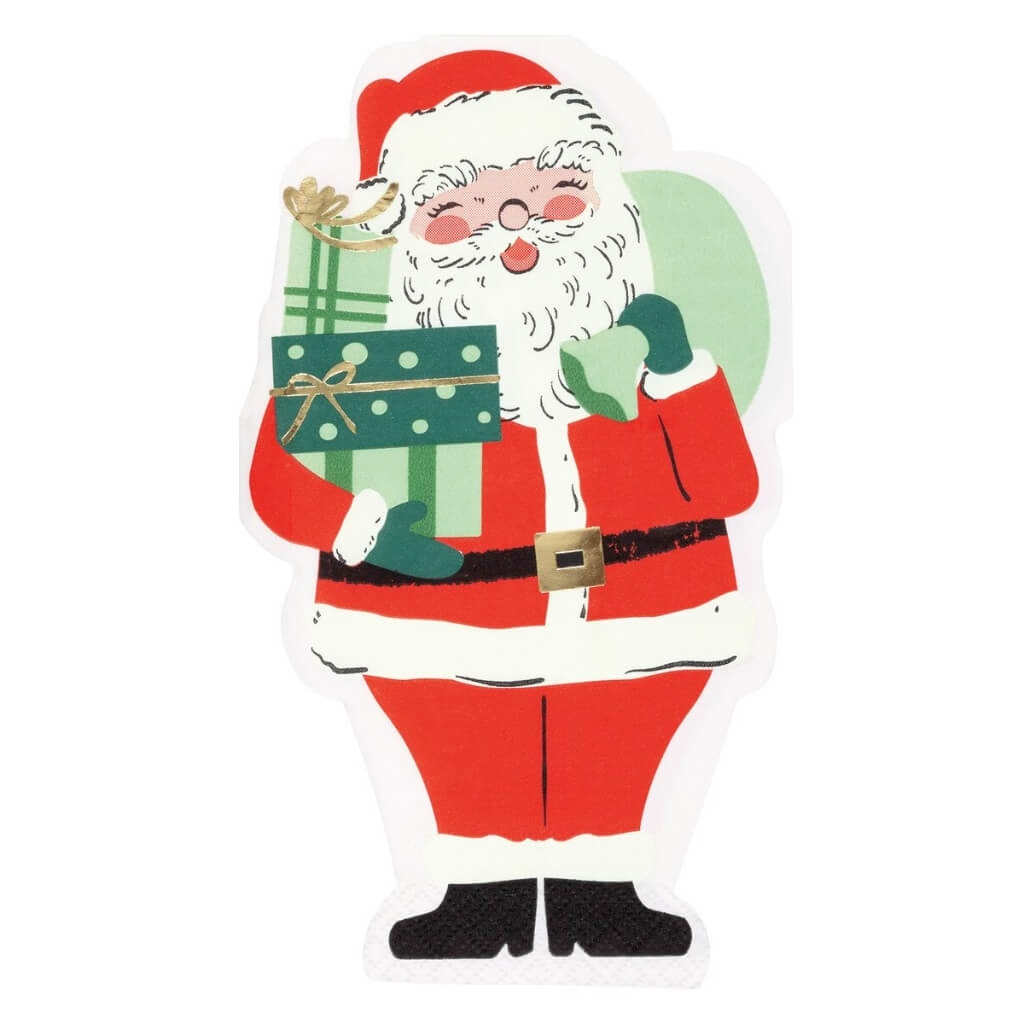 Vintage Christmas Santa Shaped Foil Napkins 16pk – Festive Tableware