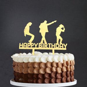 Gold Mirror Acrylic Happy Birthday Script Dancers Cake Topper